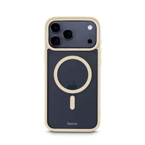 Hama Frame Protect Funda para iPhone 17 Pro Max - Antideslizante - Magnetico - Policarbonato y Poliuretano Termoplastico - Bordes Elevados - Color Beige