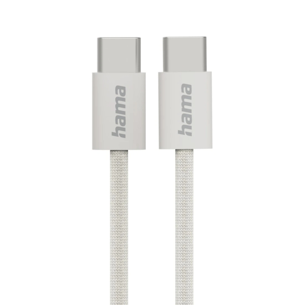 Hama Fabric Cable USB-C Macho - Potencia Maxima 60W - Longitud 1m - Nailon - Velocidad hasta 480Mbps - Blindado - Color Beige