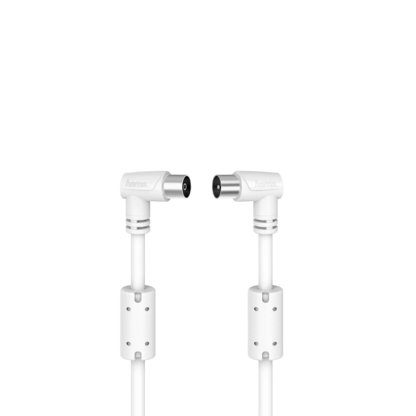 Hama Essential Cable Coaxial de Antena Macho/Hembra - Acodado - Longitud 3m- Triple Blindaje - Apantallamiento 90dB - Impedancia 75Ohm - Color Blanco