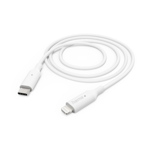 Hama Cable de Carga - USB-C Macho - Lightning - Longitud 1m - Velocidad hasta 480Mbps - Niquelado - Color Blanco