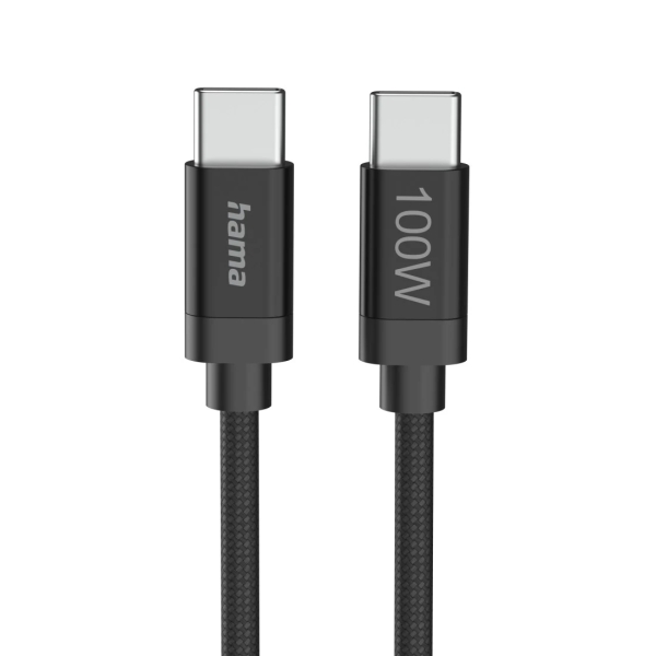 Hama Fabric Cable USB-C Macho - Potencia Maxima 100W - Longitud 3m - Nailon - Velocidad hasta 480Mbps - Blindaje Doble - Color Negro
