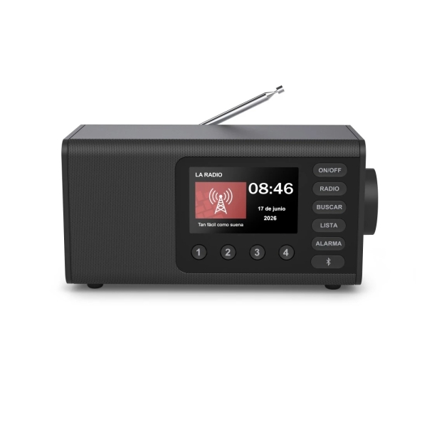 Hama Dr1001 Radio Digital - Potencia 5W - Bluetooth - Jack 3.5mm - USB-C - Reloj - Pantalla 4.3" - Cable 180cm - 27x12.5x13cm - Color Negro