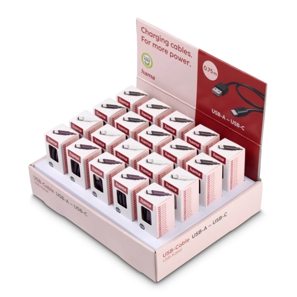 Hama Cable USB - USB-A Macho - USB-C Macho - Longitud 0.75m - Velocidad hasta 480Mbps - Blindado - Colores Surtidos