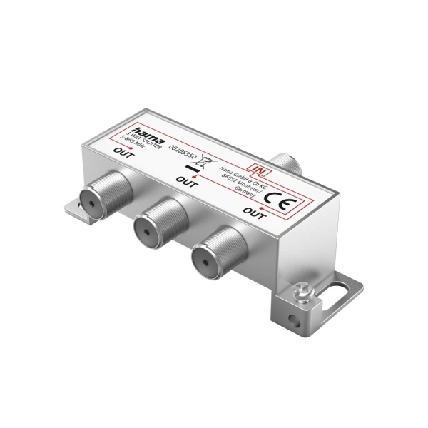Hama Essential Divisor para Antena - 1 Entrada F Hembra - 3 Salidas F Hembra - Color Plata
