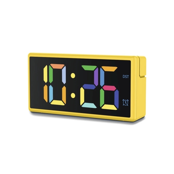 Hama Ibiza Reloj Despertador Digital - Pantalla Multicolor - Funcion de Carga USB-A - Funcion de Repeticion de Alarma - 15x3.5x7.5cm - Color Amarillo