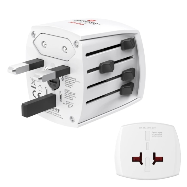 Hama Adaptador de Viaje Universal - Potencia hasta 625W - Voltaje 100-250V - Color Blanco