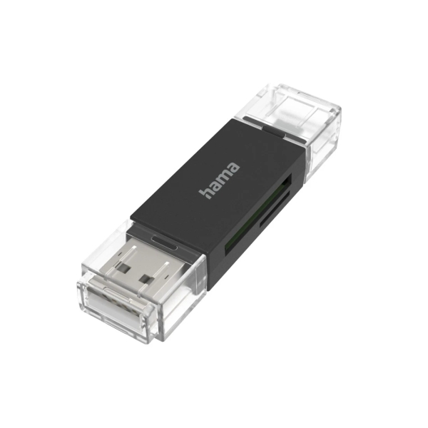 Hama Essential Lector de Tarjetas USB-A - Compatible con SD - MicroSD - Sistema OTG - 19.05x10.99x73.6mm - Color Negro