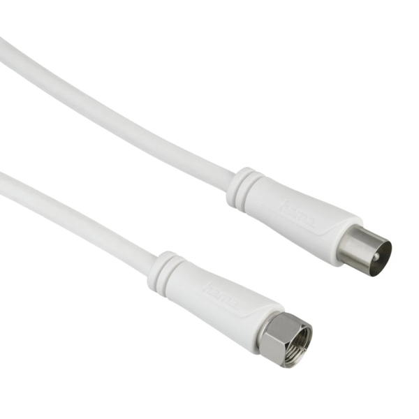 Hama Essential Cable Coaxial de Antena - Longitud 1.5m - Conector F Macho - Doble Blindaje - Apantallamiento 90dB - Impedancia 75Ohm - Color Blanco