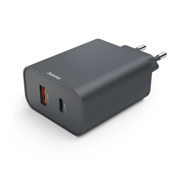 Hama Cargador de Pared - Potencia 45W - USB-C - USB-A - Power Delivery - Color Gris