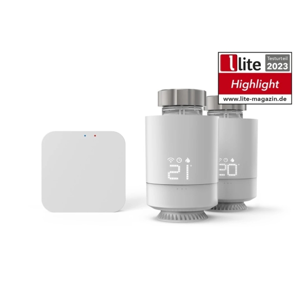 Hama Pack de 2 Termostatos de Radiador Inteligentes con Centralita - Temperatura Regulable - WLAN - Compatible con Asistente de Voz - Control con App - Color Blanco