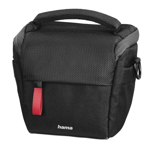 Hama Matera Funda para Camara - Poliester Reciclado - Asa para Cinturon - Compartimentos Separados para Objetivos - Asa de Mano - 13.5x9.5x12cm - Color Negro