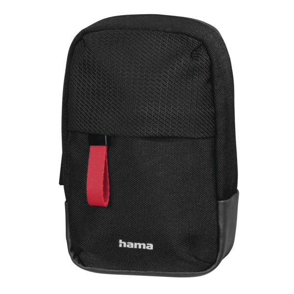 Hama Matera Funda para Camara - Poliester Reciclado - Asa para Cinturon - Correa de Cuello Desmontable - 7.5x4.5x13cm - Color Negro