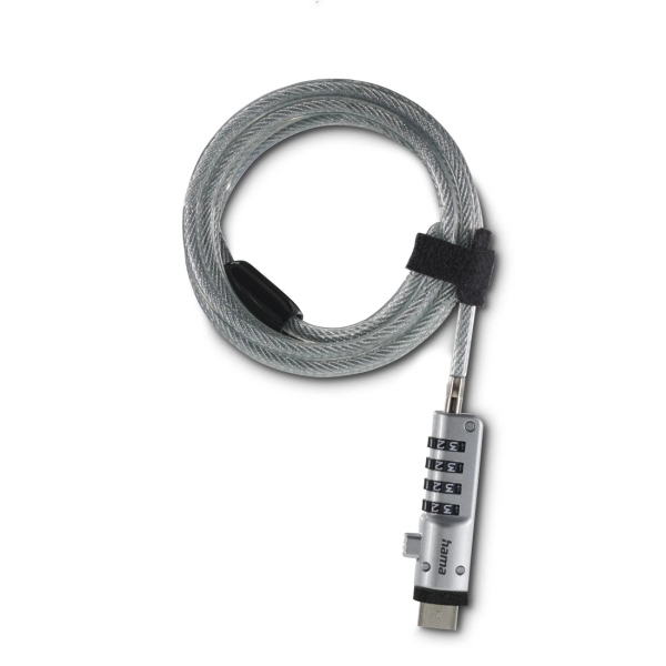 Hama Cable de Seguridad para Portatiles de 5.5mm - Cable 180cm - Acero - Candado de Combinacion - Color Acero