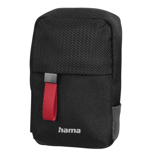 Hama Matera Funda para Camara - Poliester Reciclado - Asa para Cinturon - Correa de Cuello Desmontable - 6.5x3x11cm - Color Negro