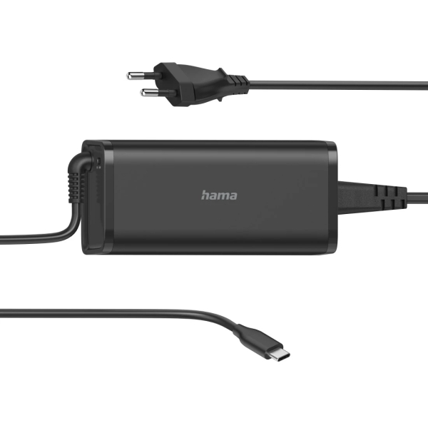 Hama Essential Fuente de Alimentacion Universal para Portatil - Potencia 92W - Voltaje 5-20V - Cable de Entrada 1.2m - Cable de Salida 0.93m - Power Delivery - Color Negro