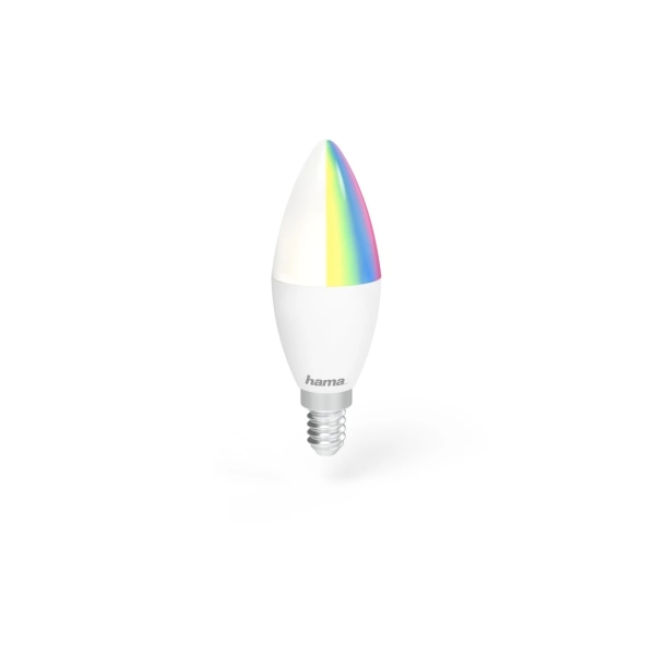 Hama Bombilla LED E14 Inteligente - Potencia 5.5W - RGBW - WiFi - Compatible con Asistente de Voz - Control con App - Forma de Vela - IP20 - Color Blanco