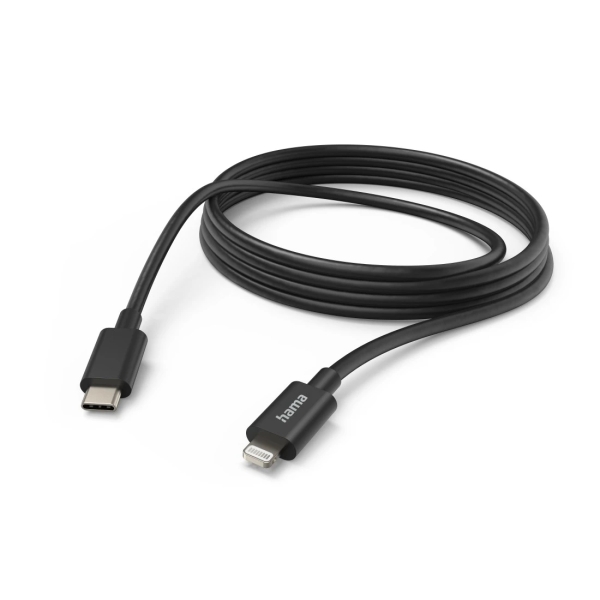 Hama Cable de Carga - USB-C - Ligthning - Velocidad hasta 480Mbps - Longitud 3m - Intensidad Maxima 3A - Color Negro