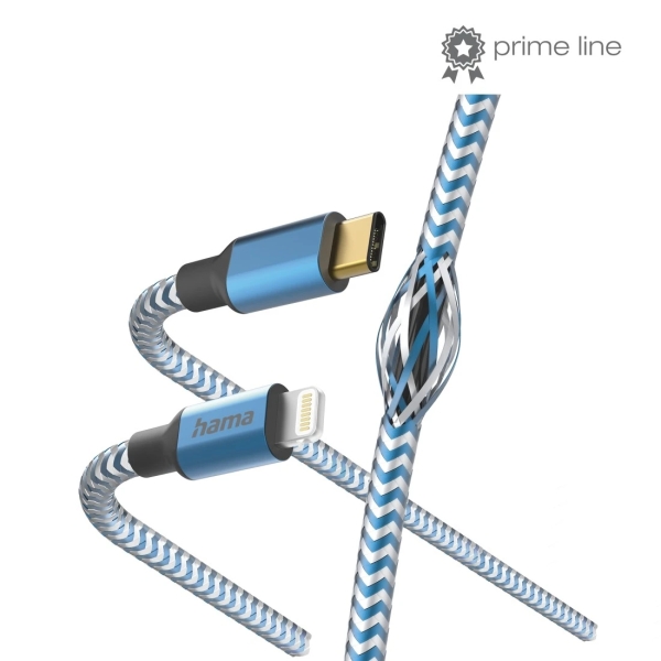 Hama Reflective Cable de Carga - USB-C Macho - Lightning - Longitud 1.5m - Nailon - Velocidad hasta 480Mbps - Chapado en Oro - Color Azul
