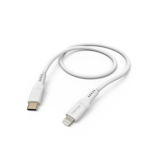 Hama Cable de Carga - USB-C Macho - Lightning - Longitud 1.5m - Silicona - Velocidad hasta 480Mbps - Chapado en Oro - Color Blanco