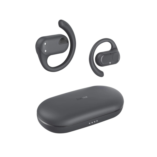 Hama Spirit Open Auriculares Inalambricos con Microfono Omnidireccional - Bluetooth - Rango 10m - IPX4 - Pantalla LED - Carga por USB-C - Color Negro