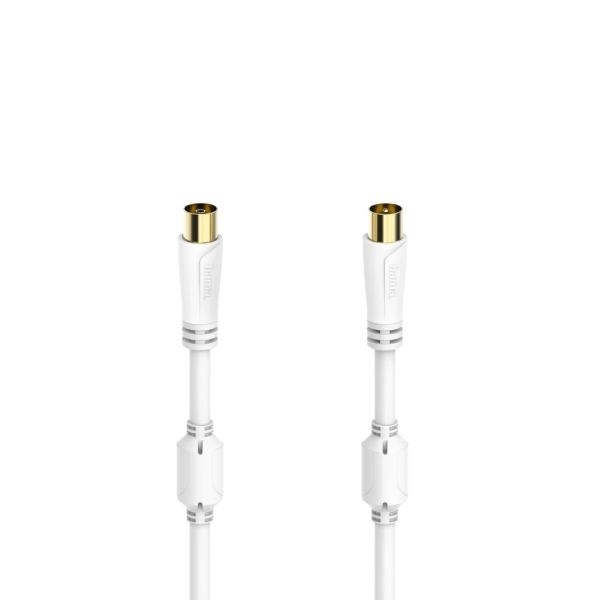 Hama Essential Cable Coaxial de Antena Macho/Hembra - Longitud 1.5m - Terminales Chapados en Oro - Triple Blindaje - Apantallamiento 100dB - Impedancia 75Ohm - Color Blanco