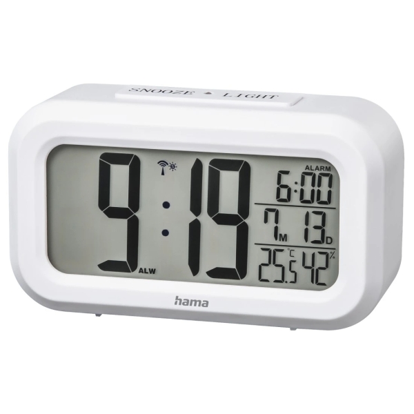 Hama Rc 660 Radio Reloj Despertador - Termometro - Higrometro - Pantalla Digital - Funcion de Repeticion de Alarma - 2 Alarmas Configurables - 11.8x4x6.5cm - Color Blanco