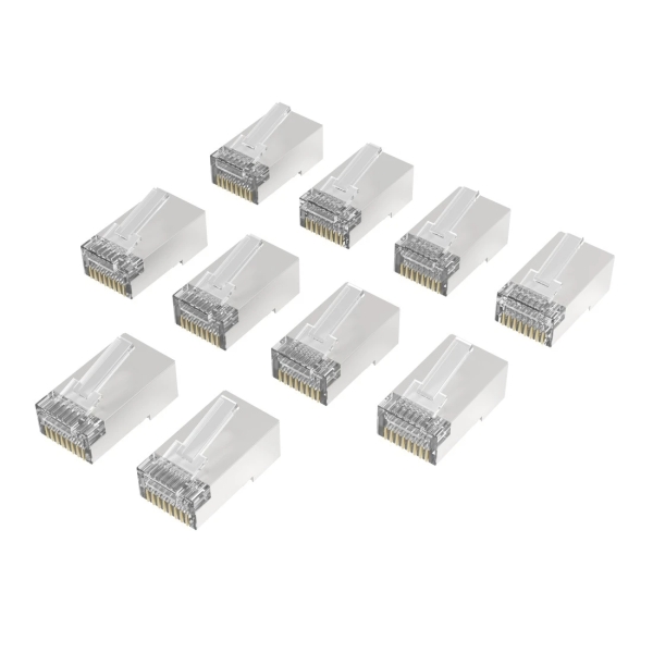 Hama Essential Pack de 10 Terminales RJ45 - Cat 6A - Apantallado - Velocidad hasta 10 Gbps - Color Plata
