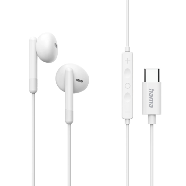 Hama Classy Auriculares con Microfono Omnidireccional - Cable 1.2m - Conector USB-C - Asistente de Voz - Color Blanco