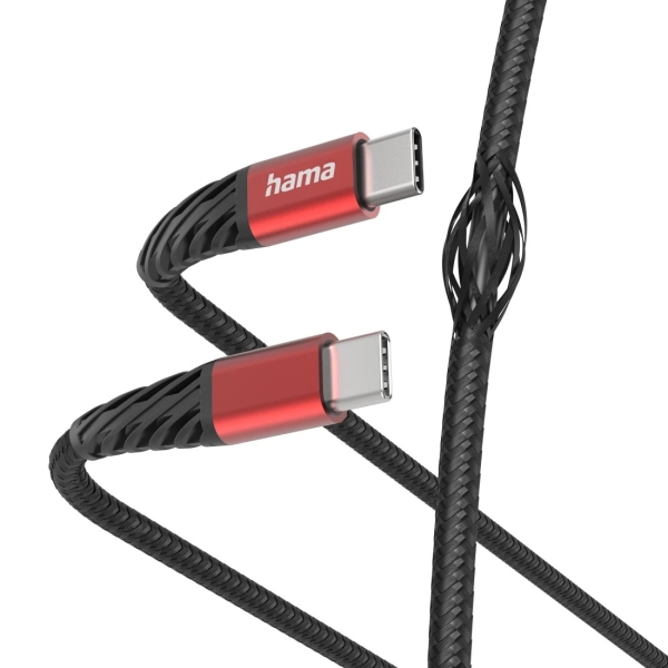 Hama Cable USB-C Macho - Potencia Maxima 60W - Longitud 1.5m - Velocidad hasta 480Mbps - Niquelado - Color Negro y Rojo
