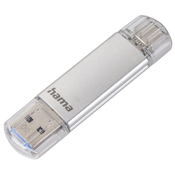 Hama Laeta Memoria Pendrive USB 3.0 con Tapa - 256GB de Capacidad - 70Mb/s de Transferencia - Funcion OTG - USB-C - USB-A - Cuerpo Metalico - Color Plata