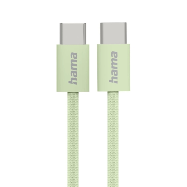 Hama Fabric Cable USB-C Macho - Potencia Maxima 60W - Longitud 1m - Nailon - Velocidad hasta 480Mbps - Blindado - Color Verde Pastel