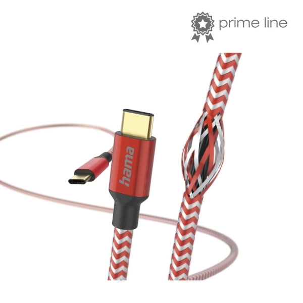 Hama Reflective Cable USB-C Macho - Potencia Maxima 60W - Longitud 1.5m - Nailon - Velocidad hasta 480Mbps - Chapado en Oro - Color Rojo