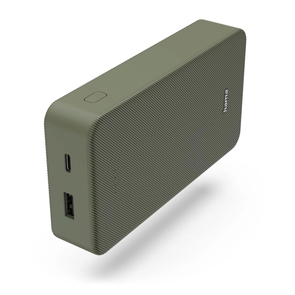 Hama Colour 20 Bateria Externa Powerbank 20000mAh - Polimero de Litio - USB-C - USB-A - Carga Rapida - Indicador LED de Carga - 2 Conexiones de Salida - 26.4x130x70mm - Color Verde Oscuro