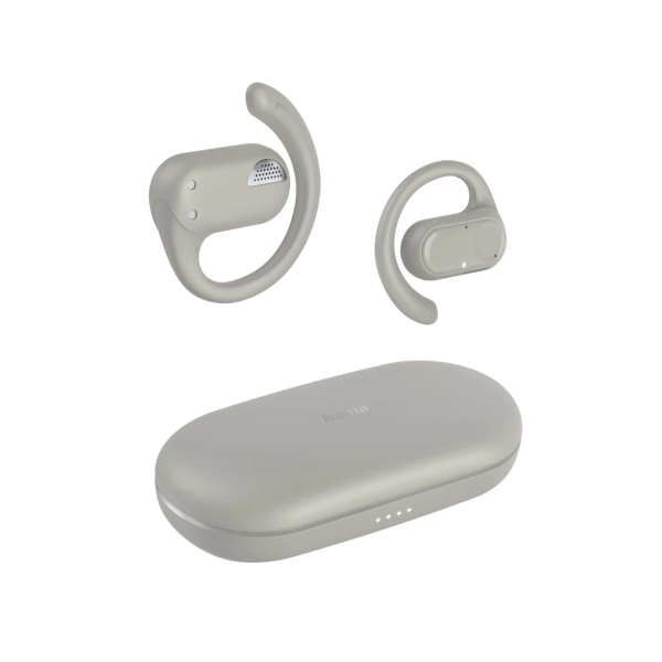 Hama Spirit Open Auriculares con Microfono Omnidireccional - Bluetooth - IPX4 - Pantalla LED - Carga por USB-C - Color Beige