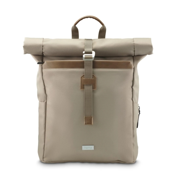 Hama Silvan Mochila para Portatiles hasta 16.2" - Capacidad Ampliable de 15 a 22L - Poliester Reciclado - Interior Acolchado - Bolsillo Frontal - 32x46x14cm - Color Beige