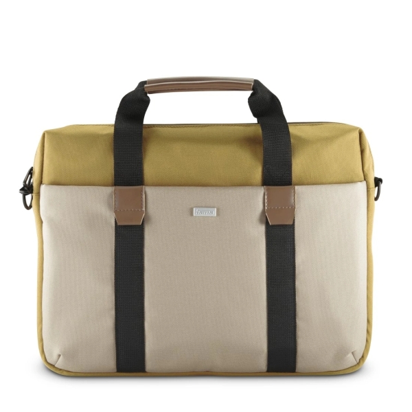 Hama Silvan Maletin para Portatiles hasta 16.2" - Poliester Reciclado - Bolsillo Frontal - Interior Acolchado - 42x5x32cm - Color Beige y Amarillo
