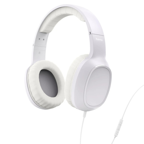 Hama Fun C Auriculares con Microfono Omnidireccional - Cable 1.2m - Diadema Ajustable - Almohadillas de Cuero - Color Blanco