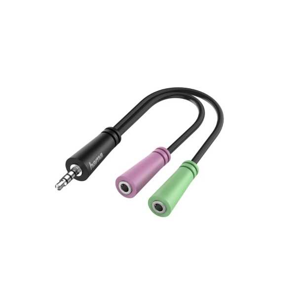 Hama Essential Cable Adaptador de Audio - 0.15m - 2x Jack Hembra de 3.5mm - Jack Macho de 3.5mm - 3 Polos - Color Negro