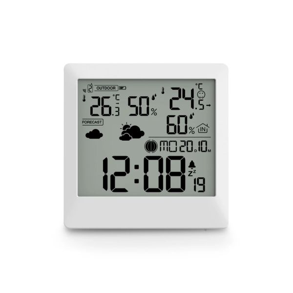 Hama Palawan Estacion Meteorologica - Reloj - Pantalla Digital - Sensor Exterior - Radiofrecuencia - Termometro - Higrometro - 11.5x1.5x11.5cm - Color Blanco
