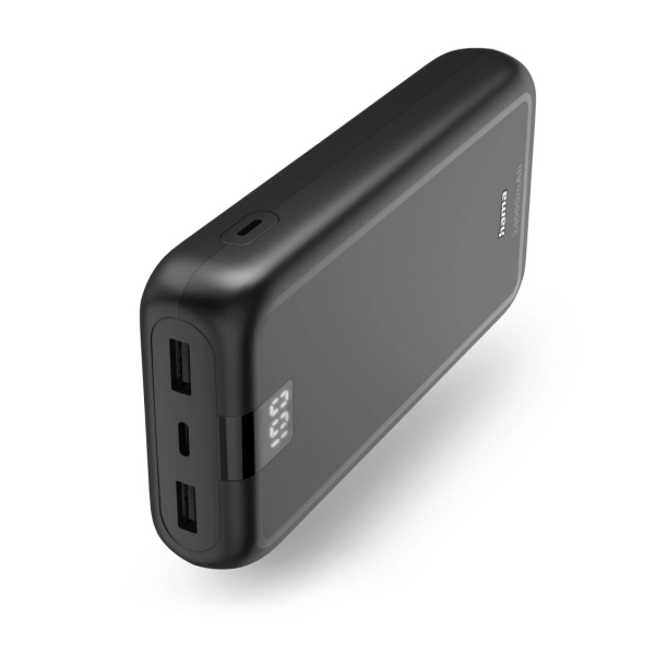 Hama Bateria Externa Powerbank 24000mAh - Polimero de Litio - USB-C - USB-A - Carga Rapida - 3 Conexiones de Salida - Pantalla Digital - Indicador de Carga - 27.5x152x75.5mm - Color Gris