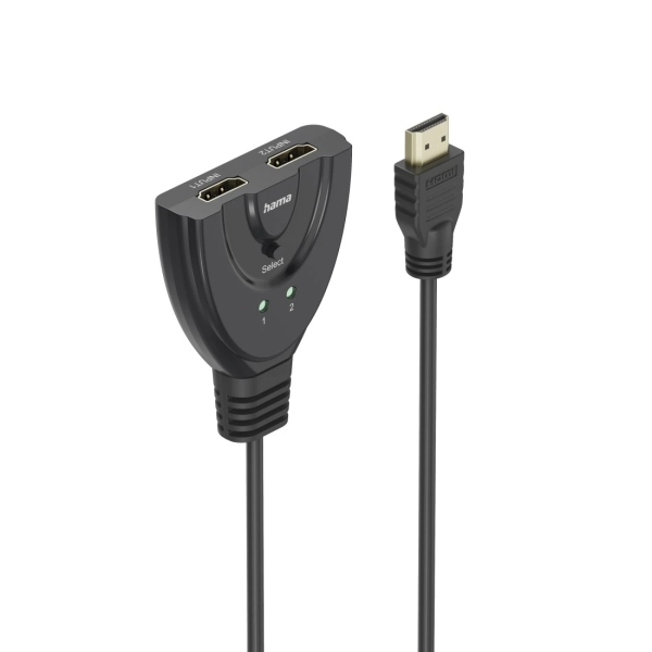 Hama Essential Conmutador HDMI 4K - Cable 1.7cm - Luz LED - 2 Entradas HDMI Hembra - 1 Salida HDMI Macho - Color Negro