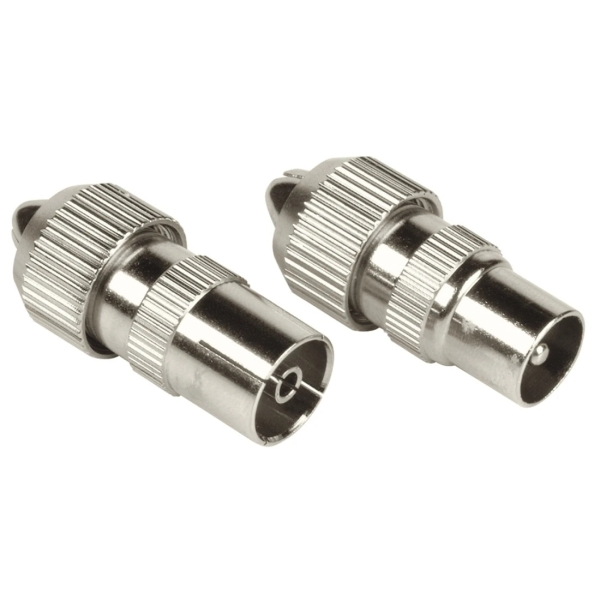 Hama Essential Set de Conectores Coaxiales - Macho y Hembra - Apto para Cables entre 5 y 7mm - Fijacion con Tornillo - Color Plata