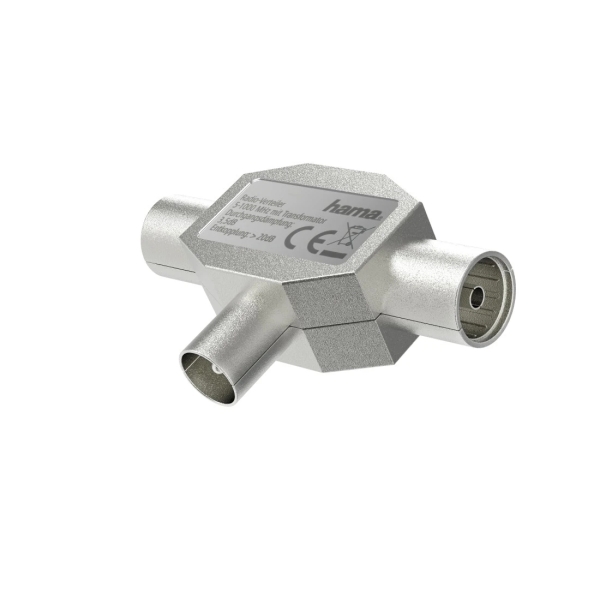 Hama Essential Divisor de Antenas - Coaxial Hembra x2 - Coaxial Macho - Metalico - Color Plata
