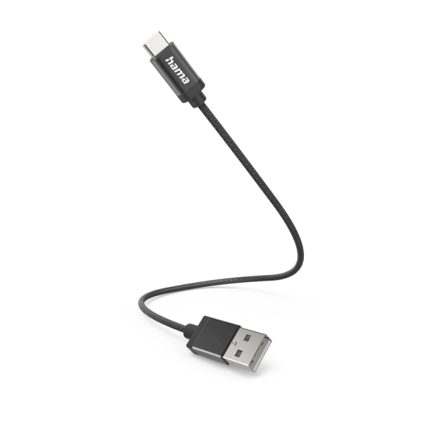 Hama Cable USB - Longitud 20cm - USB-A Macho - USB-C Macho - Velocidad hasta 480Mbps - Niquelado - Color Negro