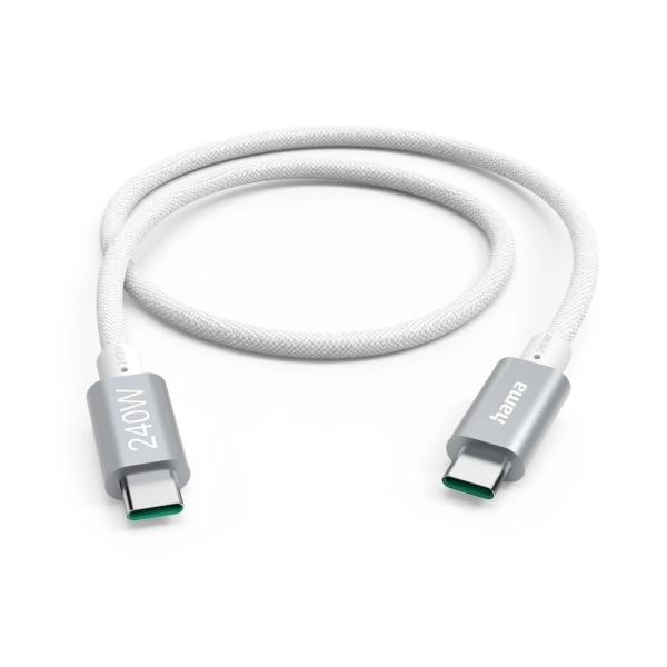 Hama Cable USB-C - Potencia Maxima 240W - Longitud 1.5m - Velocidad hasta 5Gbps - Blindaje Doble - Color Blanco