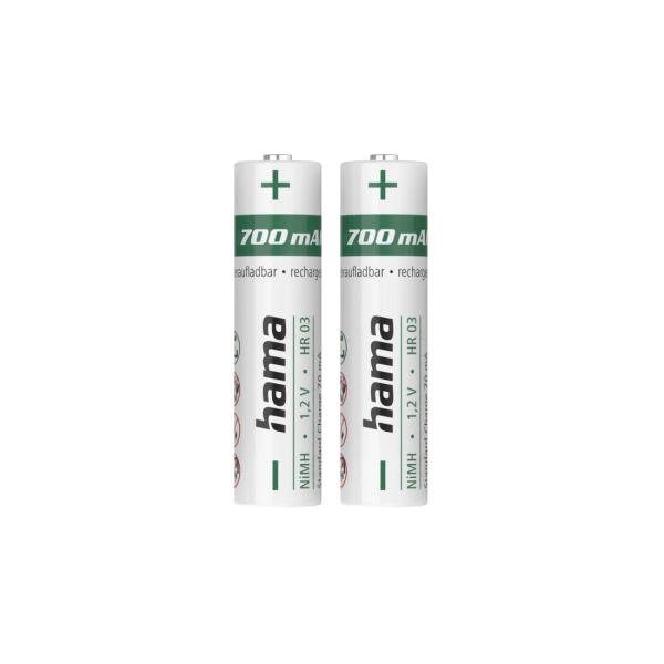 Hama Pack de 2 Pilas Recargables AAA - NiMH - Voltaje 1.2V - 700mAh - Color Blanco