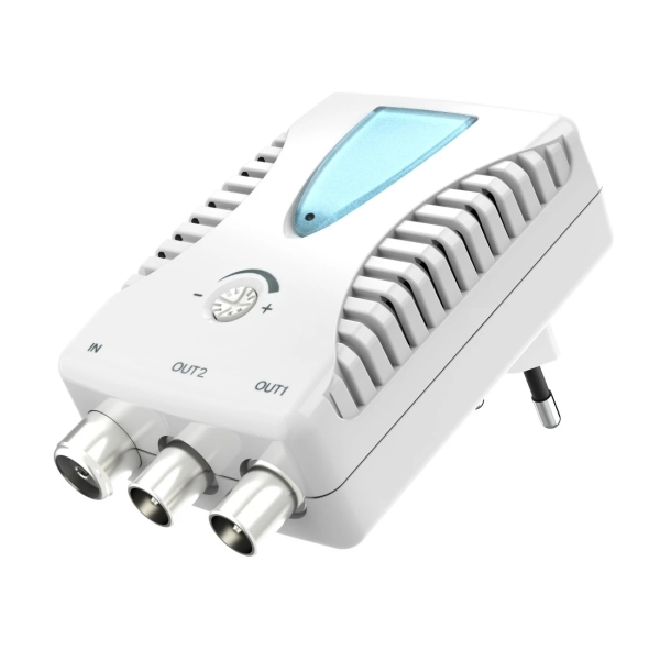 Hama Essential Amplificador de Cable de Banda Ancha - Catv - Amplificacion 22dB - Atenuacion 13dB - Salida Doble - Color Blanco