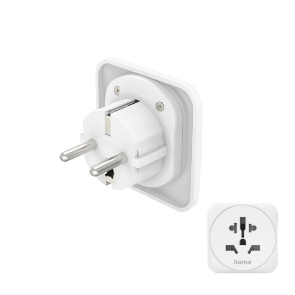 Hama Adaptador de Viaje Toma Tipo E y Schuko - Potencia hasta 3750W - Hembra Multiple - Voltaje 250V - Color Blanco