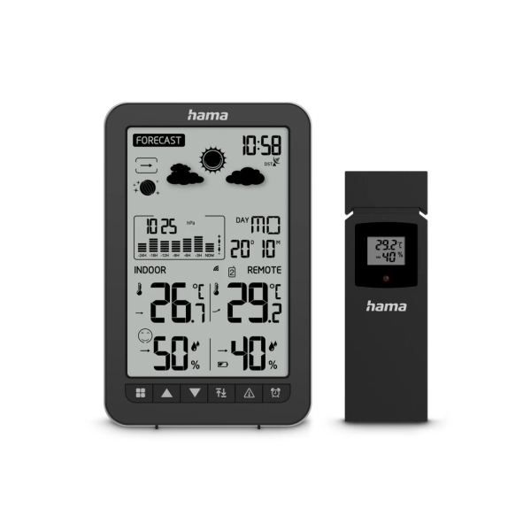 Hama Ko Samui Estacion Meteorologica - Reloj - Prevision Meteorologica - Sensor Exterior - Radiofrecuencia - Termometro - Higrometro - 10.5x2.5x16cm - Color Negro