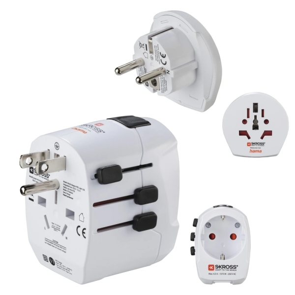 Hama World Travel Pro Adaptador de Viaje Universal - Potencia hasta 1680W - Voltaje 110-240V - Color Blanco